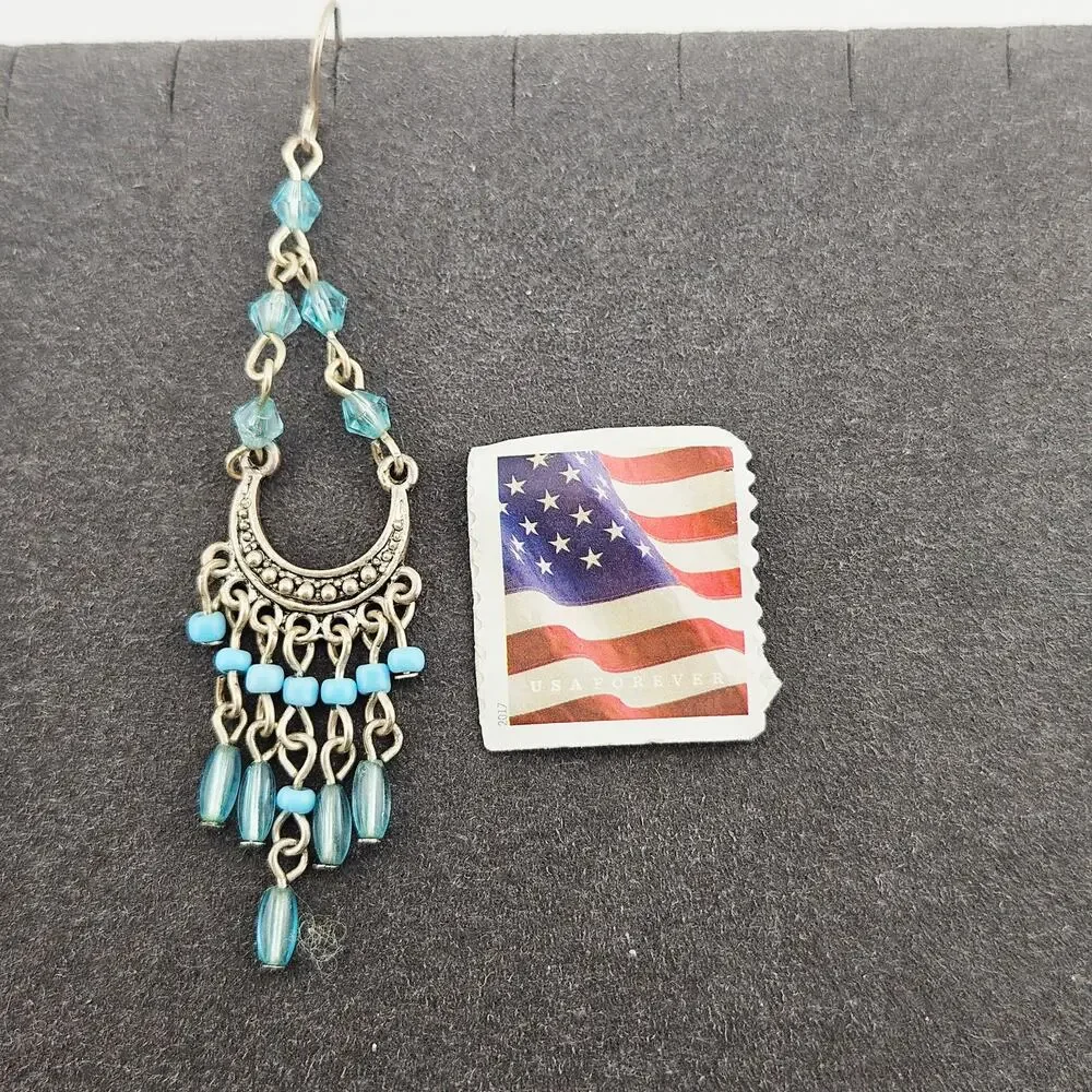Silver Tone Chandelier Drop Earrings Light Blue Dangle Bohemian Western Cowgirl